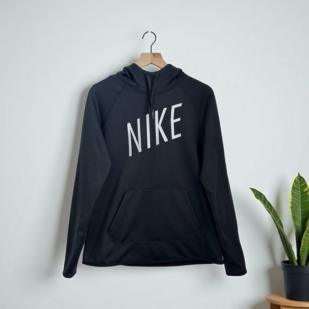 Nike Men’s Black Polyester Swoosh Pullover Hoodie Sweatshirt Size M